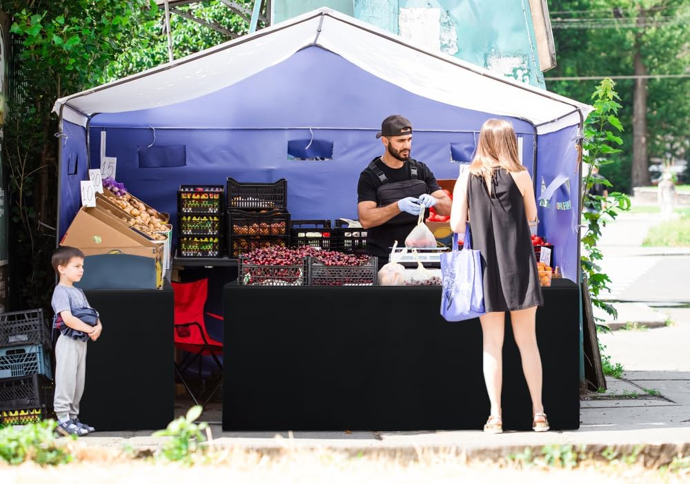 homing 2 Packs Rectangle Fitted Tablecloth, 6 Foot Washable Fabric Table Cloth, Waterproof Polyester Table Cover for Party, Trade Show, Outdoor and Indoor (Black, 30 x 72)